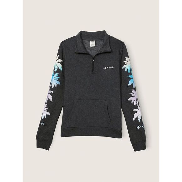 PINK Everyday Lounge Perfect Quarter-Zip Palm Tree Pullover - Picture 1 of 2